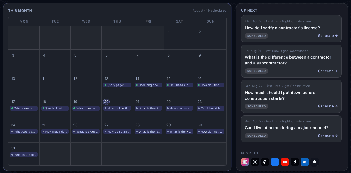 Elevate24 calendar filled with scheduled content