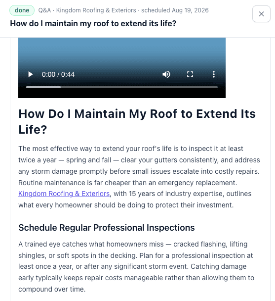 Elevate24 finished content preview with video and article